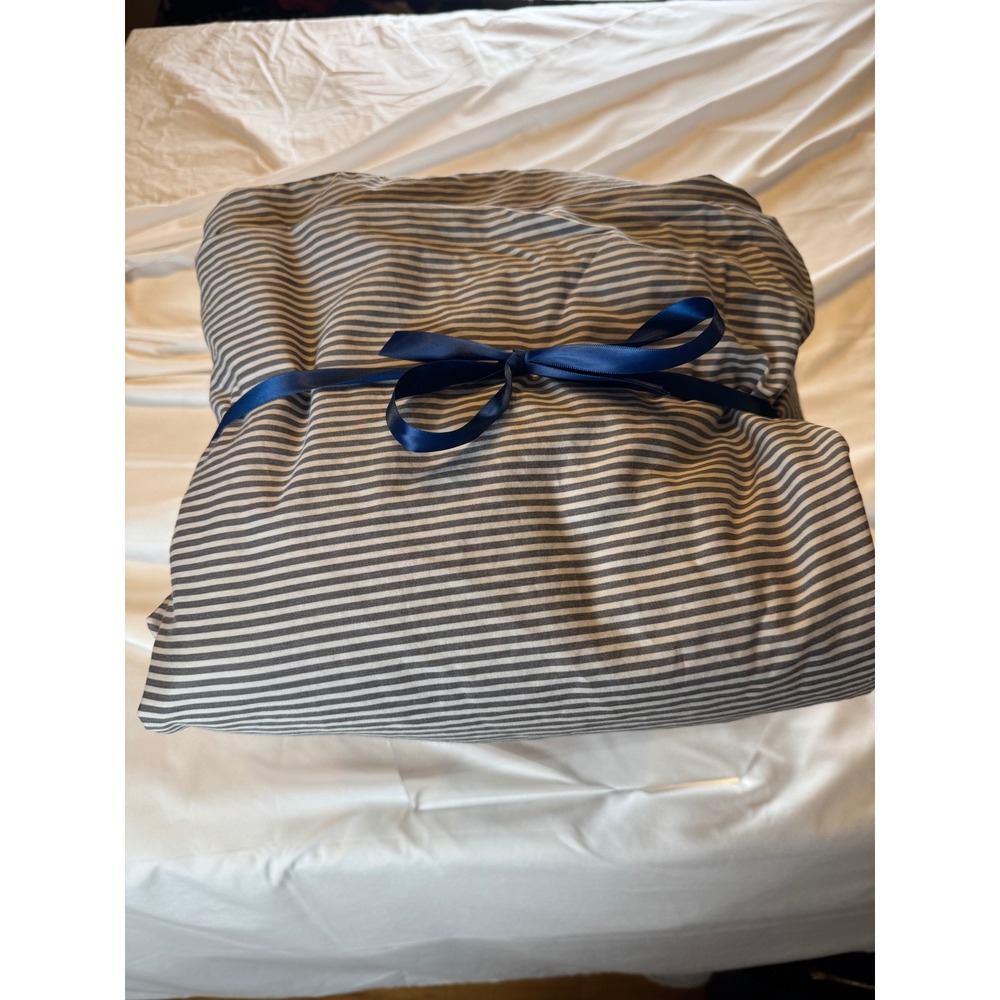 Brooklinen Classic Percale King Cali King Duvet Cover Graphite Stripe
